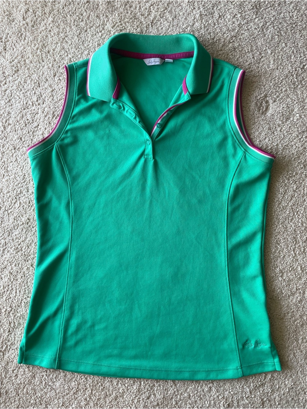 Lady Hagen Sleeveless Green Polo Tank Top Pink Trim Golf Activewear Women Size M